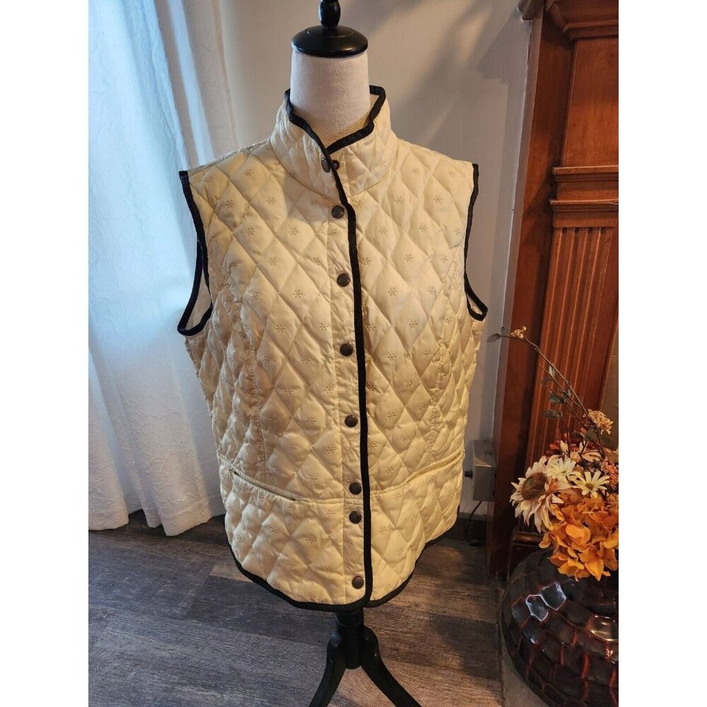 Eddie Bauer Ivory Snowflake Diamond Quilted Vest Goose Down 650 Fill Size XL